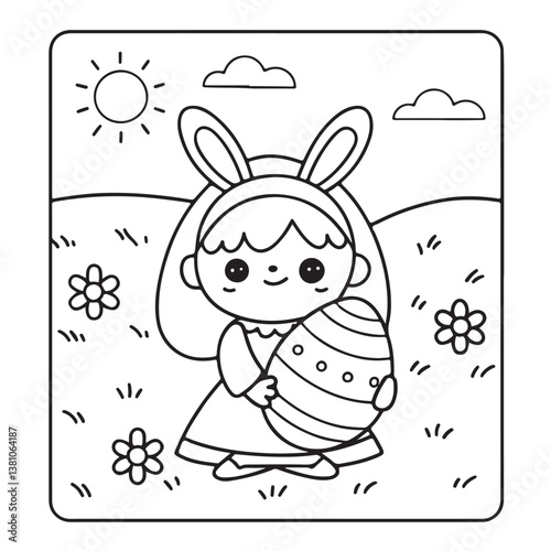 Easter, Easter Coloring Book, Easter Coloring Pages, Bold & Easy Coloring Page, Black & White Design, easter bunny coloring page, easter egg coloring page, easter collection easter Vector illustration