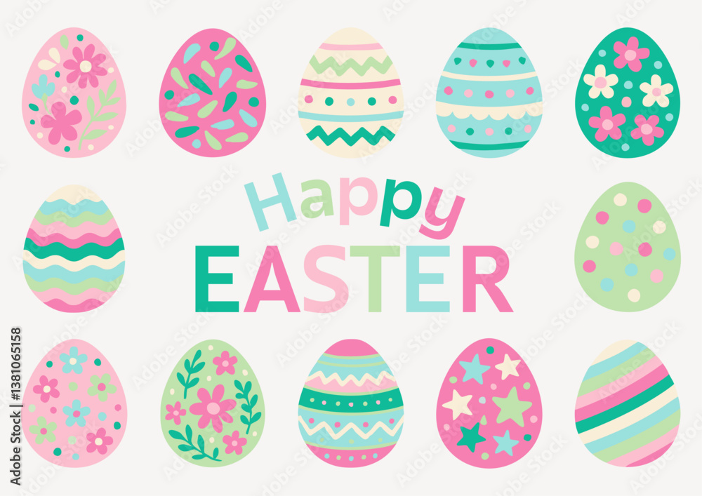 Easter Eggs Vector Pattern for Decoration in Pastel Colors Easter Eggs Vector Pattern for Decoration in Pastel Colors