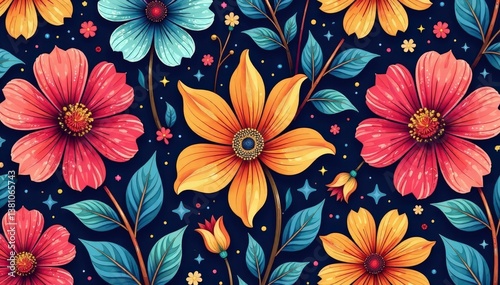 Obraz na płótnie Intricate floral motif in vibrant hues; seamless repeat for vibrant backdrop, floral, illustration, image w salonie