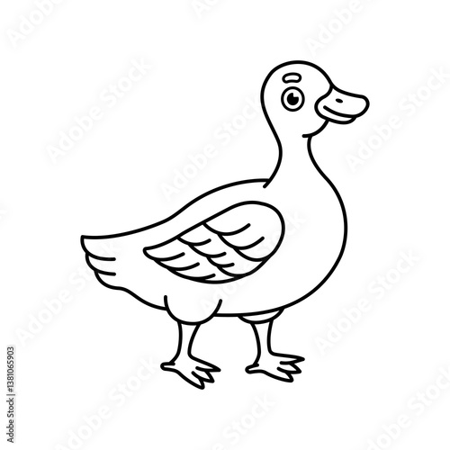 Cute vector illustration of outline hand drawn duck isolated on white background. Coloring page for kids