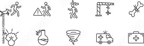 Workplace and Environmental Hazard Icons , Safety, Emergency, and Disaster Symbols.