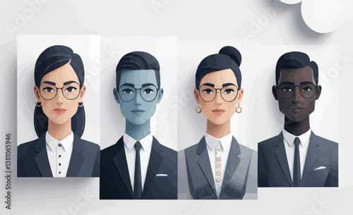 Professional Businesswoman Portrait – Modern Corporate Illustration of a Confident Female Leader in Formal Suit and Glasses