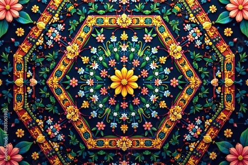 Obraz na płótnie Intricate floral motif within a hexagonal geometric frame , texture, art w salonie