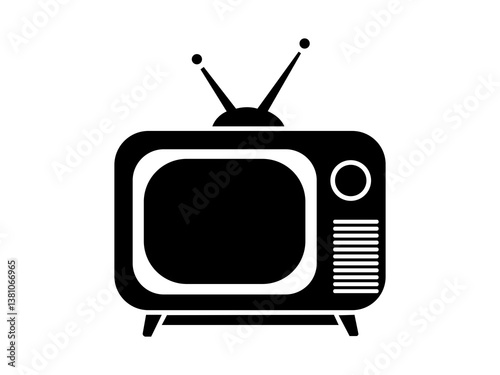 Television Silhouette. Black Silhouette of a Retro Television with Antennas.