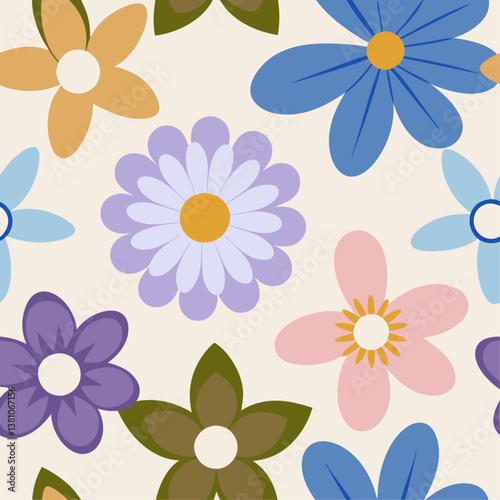 Playful Stylized Flowers on Light Cream Background