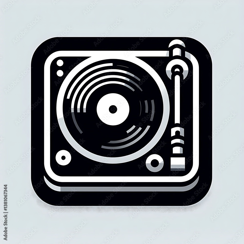 Modern DJ Turntable Icon in Monochrome Modern DJ Turntable Icon in Monochrome