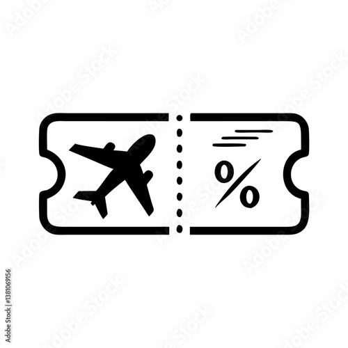 Vector icon of a discount flight ticket with an airplane symbol for travel deals 