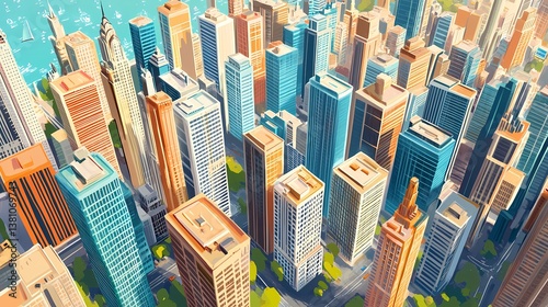 Aerial View of a Colorful Cartoon City