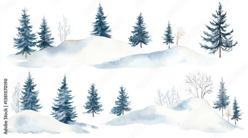 Fototapeta premium Serene winter landscape with snow-covered trees for seasonal decoration and design