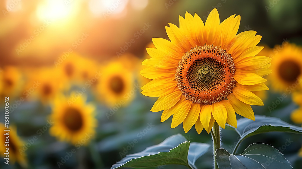 Fototapeta premium Vibrant Yellow Sunflowers in a Summer Field