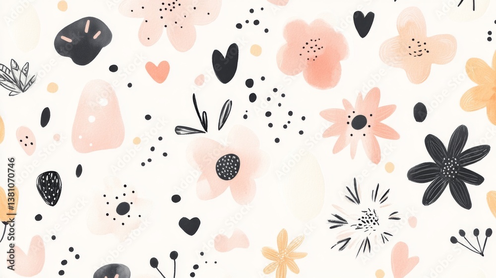 Romantic floral pattern with abstract elements for design and decoration Romantic floral pattern with abstract elements for design and decoration