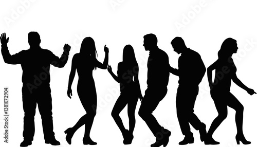 Silhouetted People Dancing Against a White Background  
