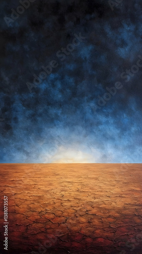 Dark Night Sky Over Orange Desert Landscape