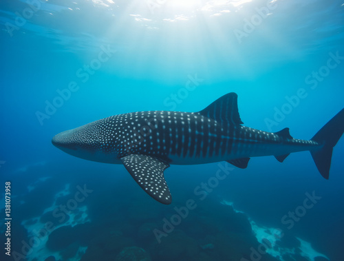 Massive Whale Shark Swimming Peacefully Near the Surface off Isla Holbox, Mexico