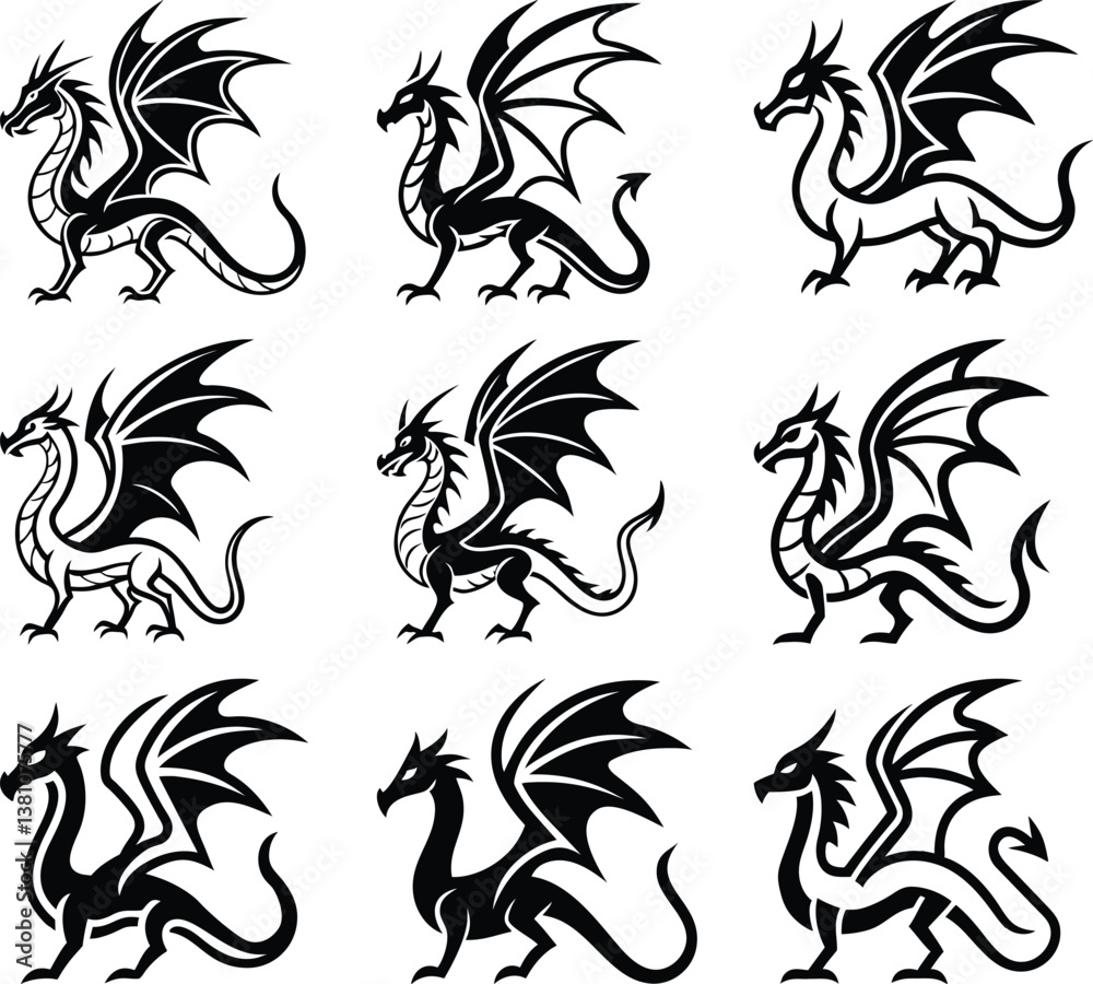Obraz premium Majestic Dragon Silhouette Vector Art