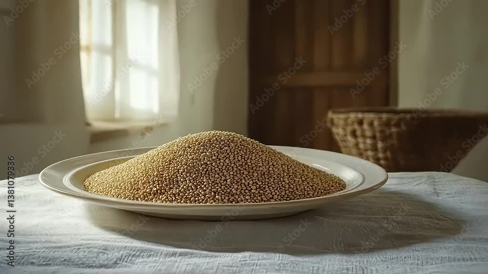 A Mound of Amaranth Seeds on a Rustic Table