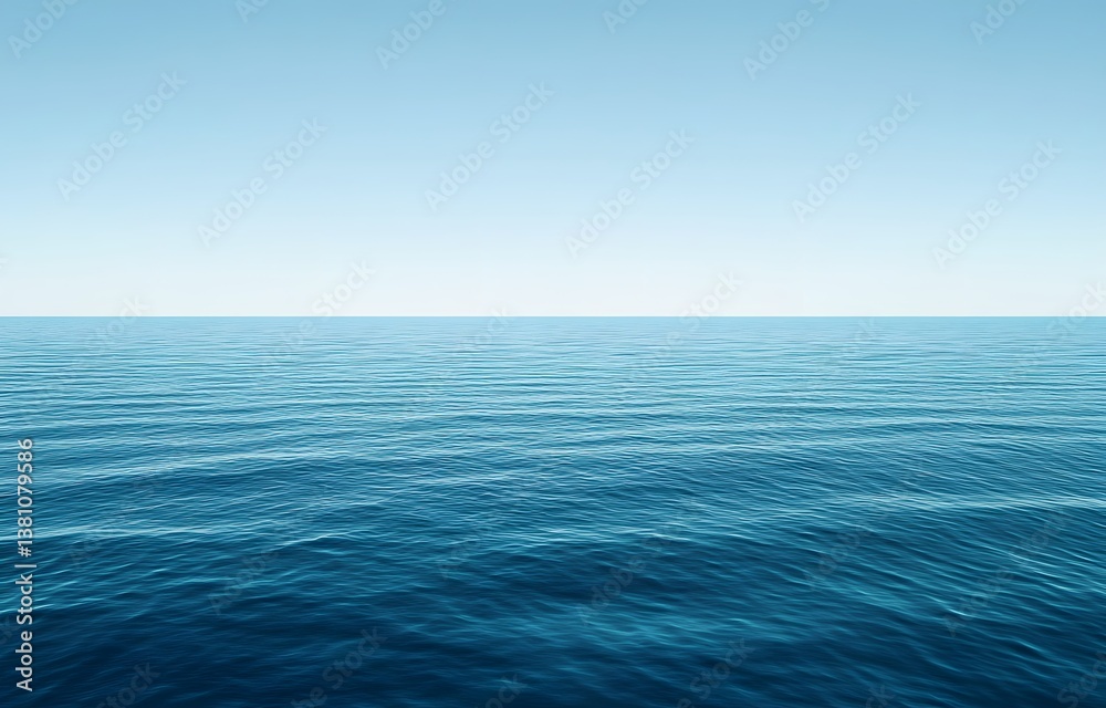 Fototapeta premium Calm blue ocean stretching to the horizon under a clear sky, capturing the vastness and tranquility of the sea in a serene, minimalist composition