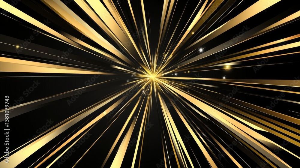 Radiant abstract gold light burst on black background for festive celebration design Radiant abstract gold light burst on black background for festive celebration design
