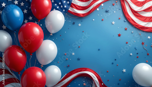 Festive patriotic background with balloons american flag and confetti for celebrations events