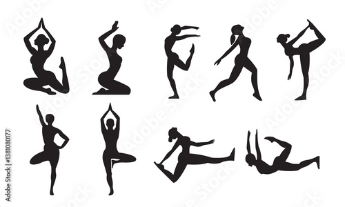 Set of a logo icon body pose gym gymnastics fitness sport silhouette for yoga logo on white background
