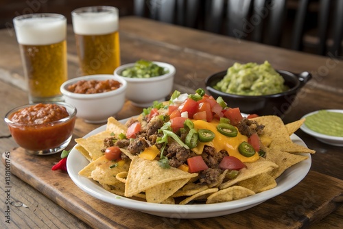 Loaded Beef Nachos with Guacamole, Salsa and Beer: Perfect Party Snack