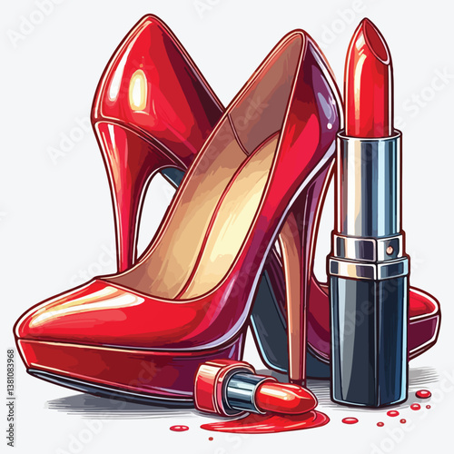 RED STILETTO SHOES LIPSTICK stock illustration