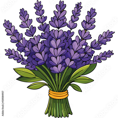 Lavender flowers bouquet vector illustration. Aromatic bunch of medicinal soothing herbs for essential oil production on isolated background