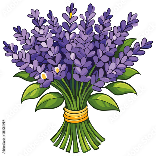 Lavender flowers bouquet vector illustration. Aromatic bunch of medicinal soothing herbs for essential oil production on isolated background