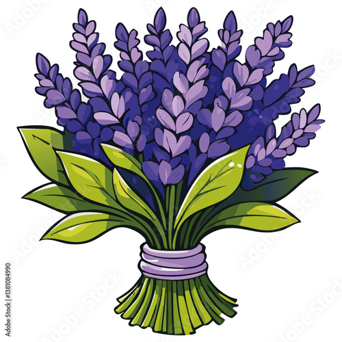Lavender flowers bouquet vector illustration. Aromatic bunch of medicinal soothing herbs for essential oil production on isolated background