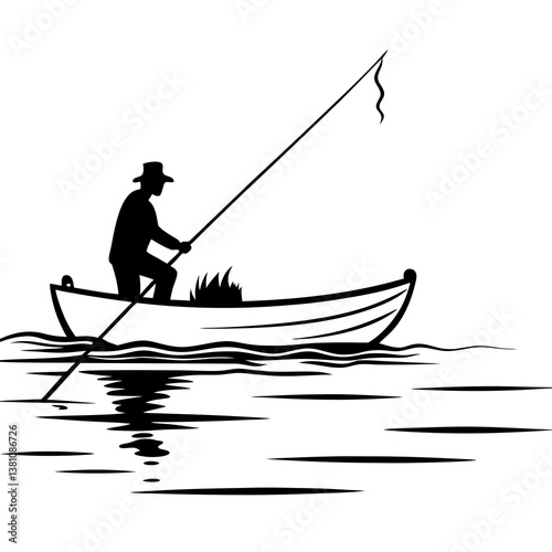 silhouette of a fisherman