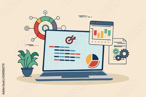 Project management, planning for software development, resources and budget planning, project schedule diagram, Gantt chart for work deadline concept, computer laptop with project management software.