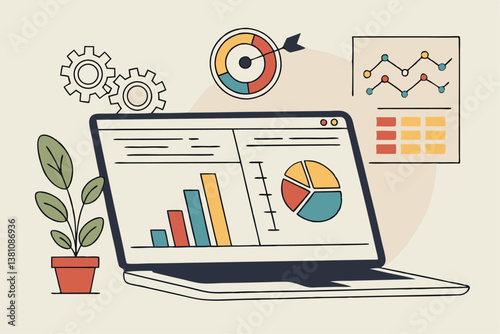 Project management, planning for software development, resources and budget planning, project schedule diagram, Gantt chart for work deadline concept, computer laptop with project management software.