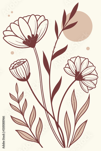A beautifully arranged floral border design featuring delicate flowers and leaves along the edges of a 3x4 paper sheet. The center remains blank, ideal for invitations, greeting cards, and creative pr