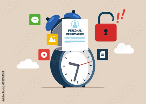 Open alarm to see Blocked Account. Online Information Hacking. Value increases over time. Hacking and exploit results. Flat vector Illustration.