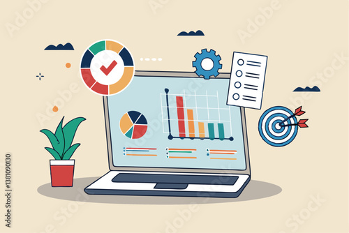 Project management, planning for software development, resources and budget planning, project schedule diagram, Gantt chart for work deadline concept, computer laptop with project management software.
