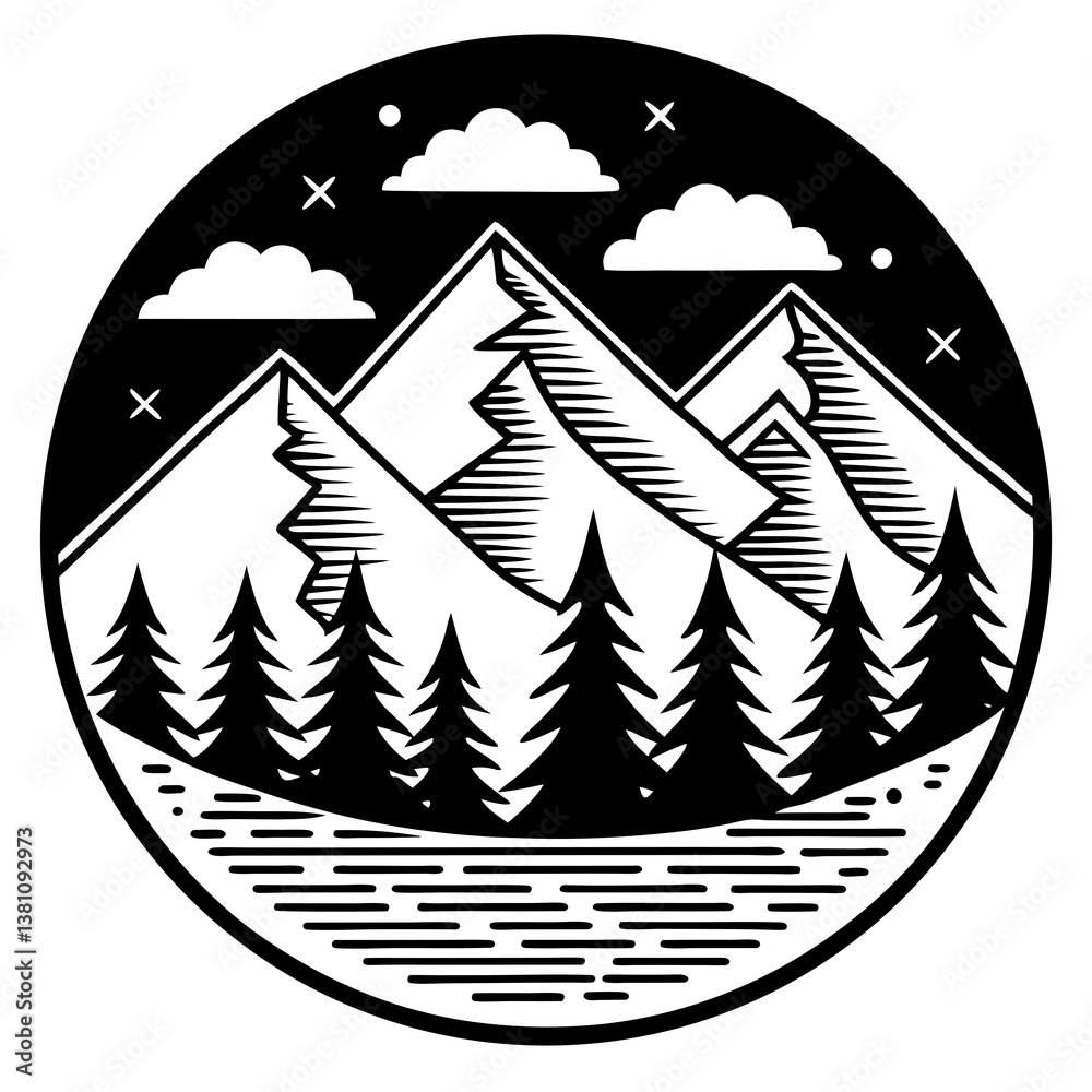 Obraz premium vector illustration of a mountain landscape