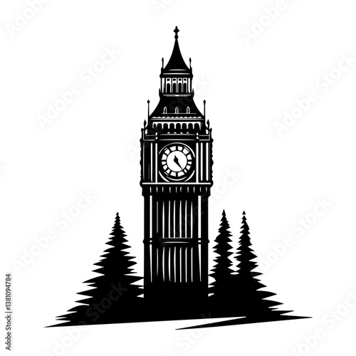 Famous British clock tower Big Ben isolated, vector, illustration