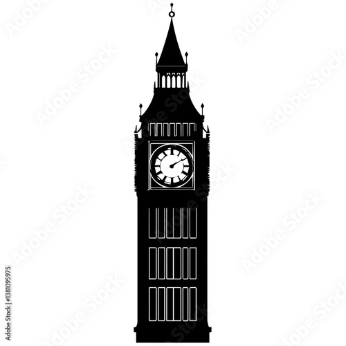 Famous British clock tower Big Ben isolated, vector, illustration