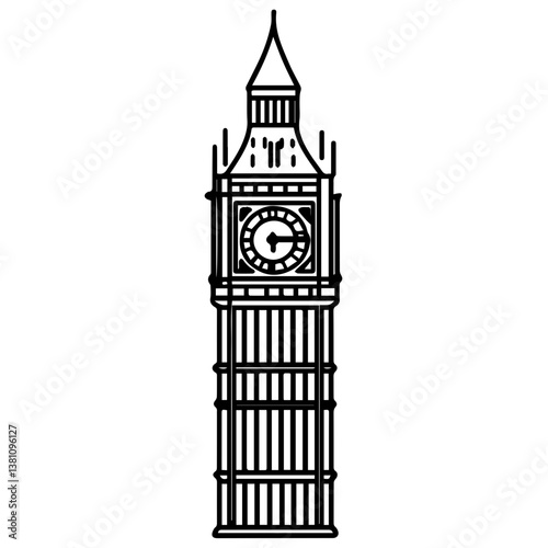 Famous British clock tower Big Ben isolated, vector, illustration