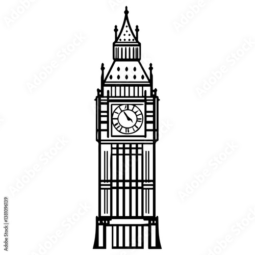 Famous British clock tower Big Ben isolated, vector, illustration