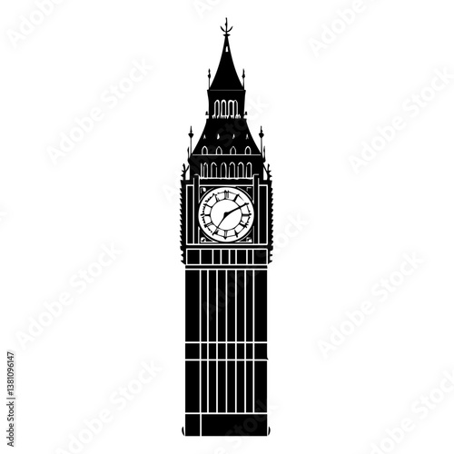 Famous British clock tower Big Ben isolated, vector, illustration