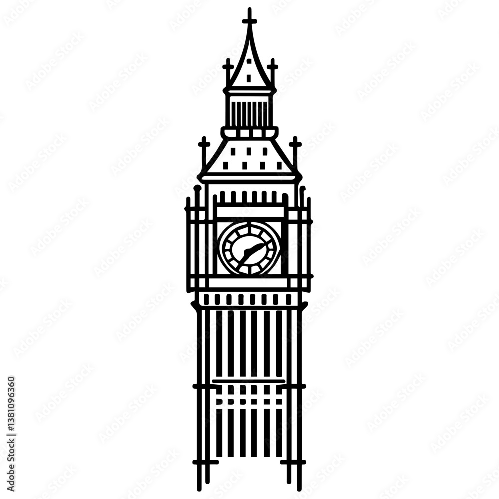 Famous British clock tower Big Ben isolated, vector, illustration Famous British clock tower Big Ben isolated, vector, illustration