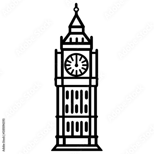 Famous British clock tower Big Ben isolated, vector, illustration
