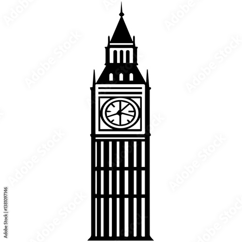 Famous British clock tower Big Ben isolated, vector, illustration