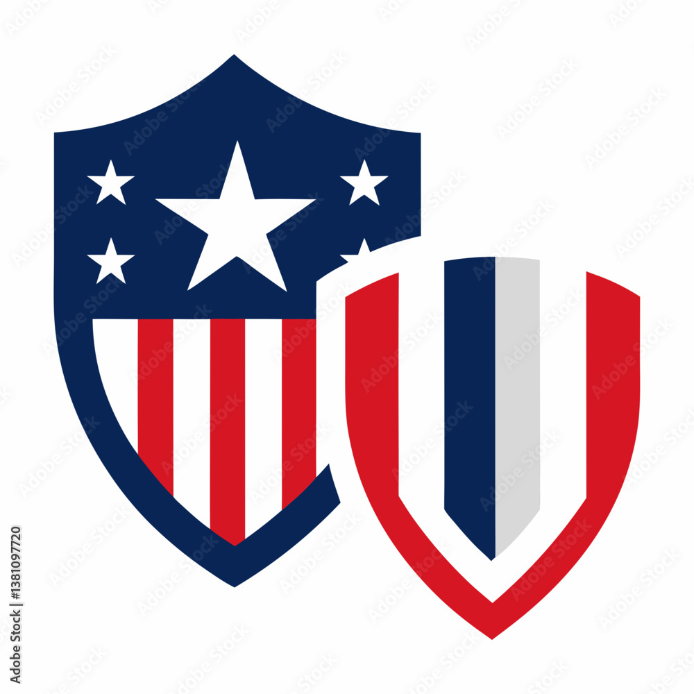 Fototapeta premium Modern USA flag shield vector for July 4th. Perfect for event promotions, posters, and advertisements.
