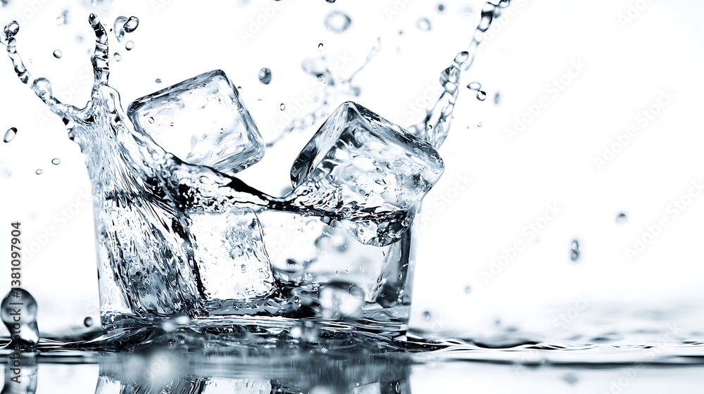 Ice cubes splashing in water