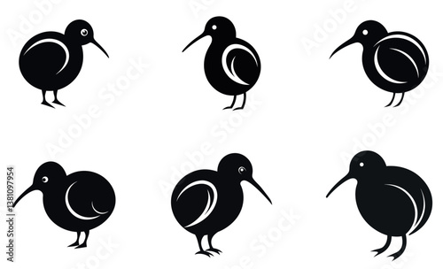 stylized kiwi birds in black silhouette design