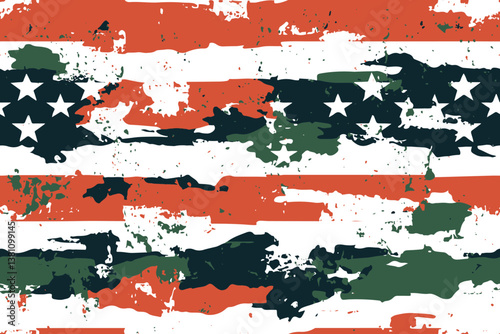 Vector usa flag camouflage pattern design. American flag camouflage background. Stripes camo. Abstract grunge us flag camouflage. Seamless pattern