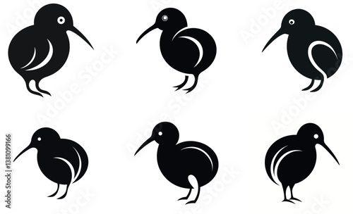 stylized kiwi birds in black silhouette design