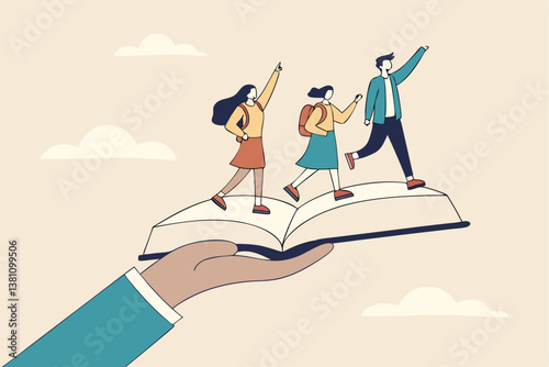 Employee handbook, manual for onboarding new staff, procedure or rule for welcome new hire to know company, business manual for success concept, businessman hand holding handbook with new employees.